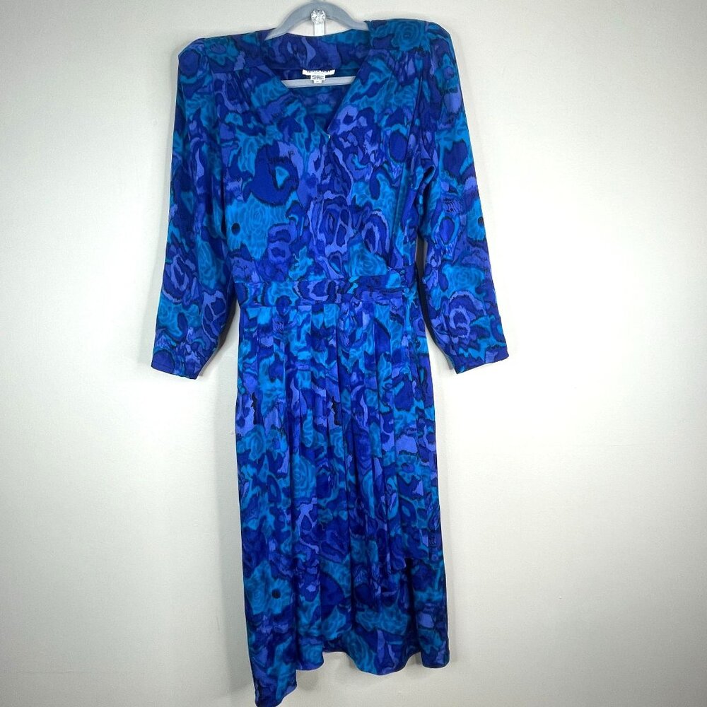Nora Noh Vintage 80s Dress 12 Petite Vibrant Silk‎ Art To Wear Surplice Neck